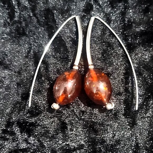 Baltic Amber Cherry Drop Sterling Silver Earrings - Picture 2 of 7
